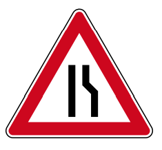 Verkehrszeichen 121-10 StVO, Einseitig verengte Fahrbahn, Verengung rechts
