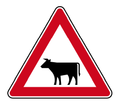 Verkehrszeichen 101-12 StVO, Viehtrieb, Aufstellung rechts