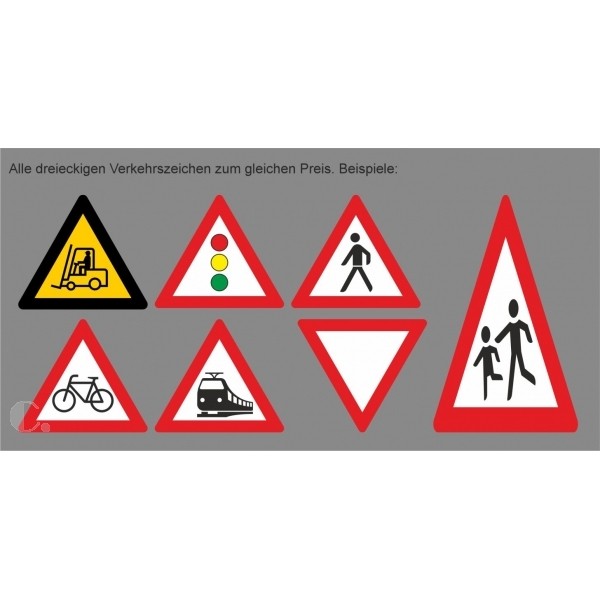 Fahrbahn-Dauermarkierung - dreieckige Verkehrszeichen gemäß StVO, bunt