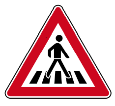 Verkehrszeichen 101-21 StVO, Fußgängerüberweg, Aufstellung links