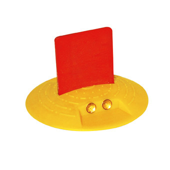 Kunststoff-Markierungsknopf Ø 120 mm, mit Reflexlinsen & roter Gummifahne, gelb, zum Aufkleben