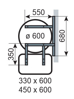 Wandhalterung 90°, für 330 x 600 mm & 450 x 600 mm, Stahl