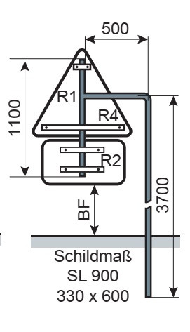 Ausleger-Rohrpfosten, für SL 900 mm & 330 x 600 mm, ohne Rohrschellen, Stahl